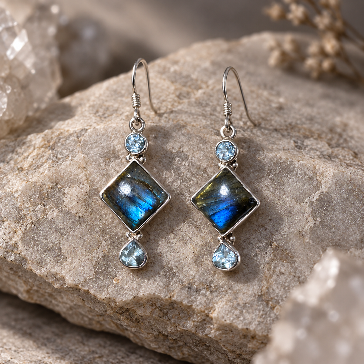 Boucles d’oreilles Labradorite en argent 925